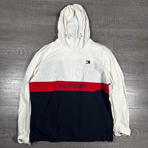 Tommy Hilfiger Other - Tommy Hilfiger Colorblock Hooded Anorak Jacket White Red Navy Mens L